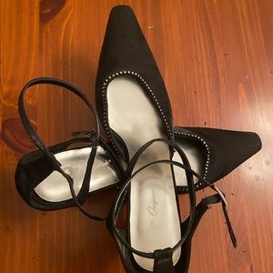Satin Pumps with Sequin Detail and Ankle Strap